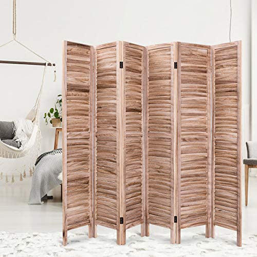 Giantex 6 Panel Wood Room Divider, 5.6 Ft Tall Oriential Folding Freestanding Partition Privicy Room Dividers Screen for Home, Office, Restaurant, Bedroom (Brown)