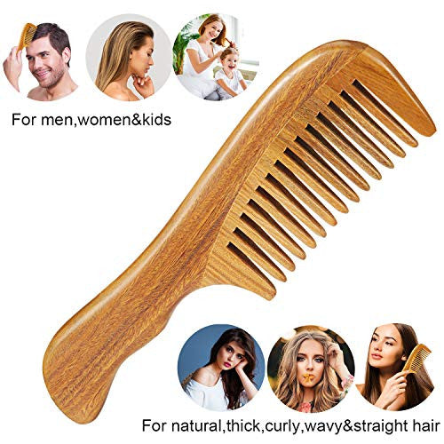 3 Pack Wooden Wide Tooth Comb  Natural Handmade Green Sandalwood Wide Tooth Comb, Natural Sandal wood scent for Curly Hair Detangling Sandalwood Comb