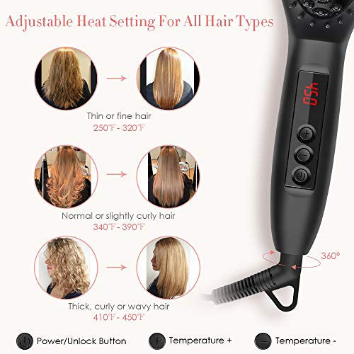 Hair Straightening Brush, SwanMyst Ceramic Ionic Hair Straightener Brush Iron with Auto Temperature Lock and Auto Shut-off Function, Universal Dual Voltage, Gift Water-proof Travel Pouch, Matt Black