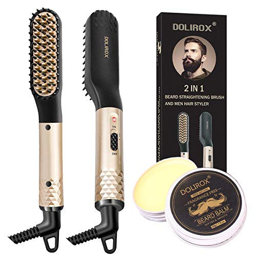 Lisseur à barbe pour hommes, peigne chauffant électrique multifonctionnel avec baume à barbe et brosse à lisser la barbe, peigne à lisser les cheveux, cadeaux pour lui, hommes et femmes