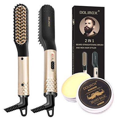 Lisseur à barbe pour hommes, peigne chauffant électrique multifonctionnel avec baume à barbe et brosse à lisser la barbe, peigne à lisser les cheveux, cadeaux pour lui, hommes et femmes