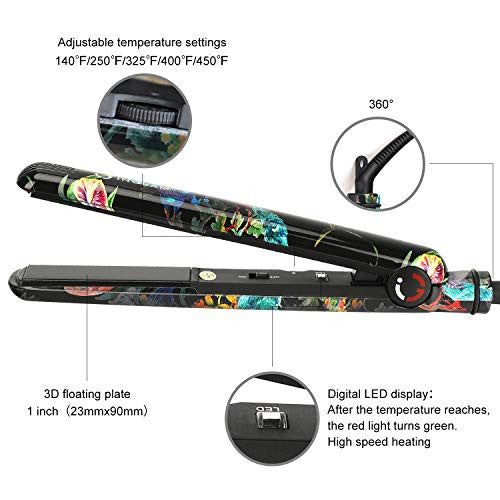 2 in 1 Hair Straightener and Curling Iron,Anti-Static Ceramic Tourmaline Ionic Flat Iron with Adjustable Temp,Dual Voltage,3D Floating Plates,Instant Heat up,Auto Shut off,for All Hair Types(Flower)
