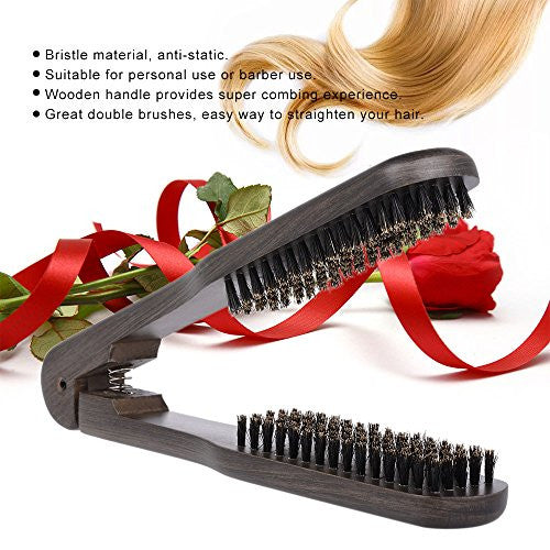 Anself Hair Straightening Comb Double Sided Brush Clamp Straightener Natural Fibres (02#)