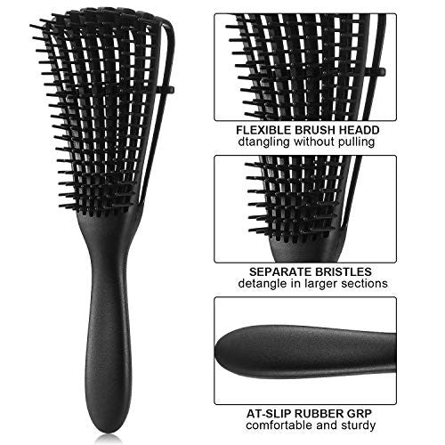 3 Pieces Detangling Brush Set with Edge Brush Double Sided, Hair Detangler for Afro America Textured 3a to 4c Kinky Wavy for Wet/Dry/Long Thick Curly Hair (Black, Rose Red, Purple)