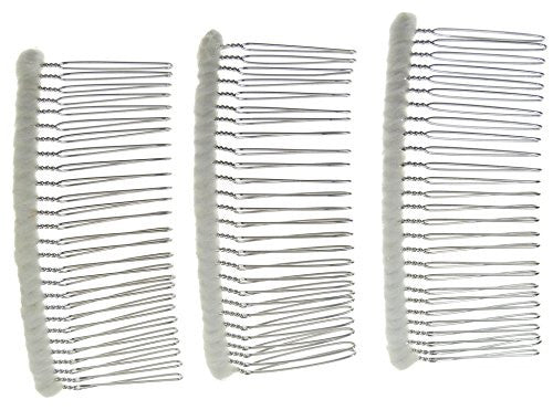 Enchanted Brides 27 Teeth Fancy DIY Tulle-Wrapped Metal Wire Hair Combs for Bridal Wedding Veil Combs(#C266x3) (Ivory)