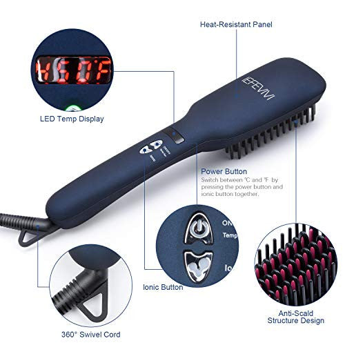 IEFEVIVI Hair Straightener Brush Lonic-2-in-1 Straightening Brush Iron with Anti-Scald Feature, Auto Temperature Lock and Auto-off Function MCH hair straightener Ceramic Technology