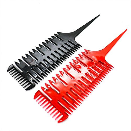 Pomeat 2 Pcs Professional 3-Way Hair Combs Weaving & Sectioning Foiling Comb for Hair Black+Red