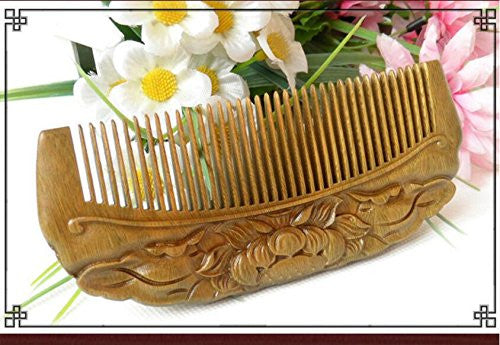 Handmade Carved Natural Sandalwood Hair Comb - Anti-Static Sandalwood Hair Comb Beard Brush Rake Comb Handmade Engraving Lotus