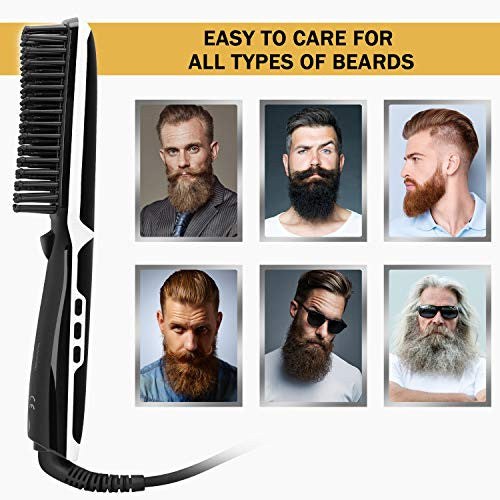 Beard Straightener for Men Ionic Premium Hair Straightening Brush Beard/Hair Straightener with Anti-Scald Feature Portable Beard Straightener Comb with LED Display for Home & Travel-1601025268