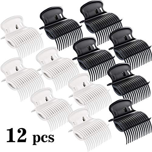 12 Pieces Hot Roller Clips Hair Curler Claw Clips Replacement Roller Clips for Women Girls Hair Section Styling (White,Black)