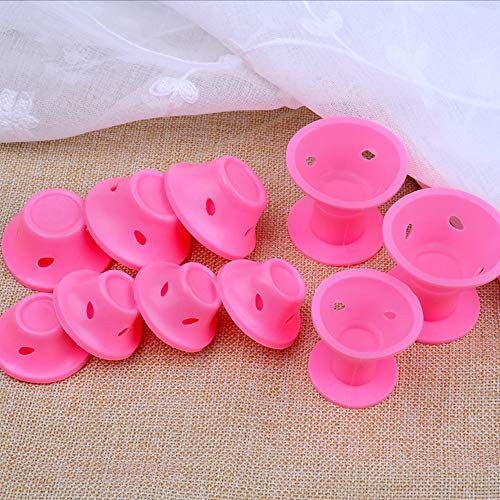 JANYUN 40 Pcs Pink Magic Hair Rollers, 20 Pcs Large and 20 Pcs Small Silicone Curlers with Hairnet