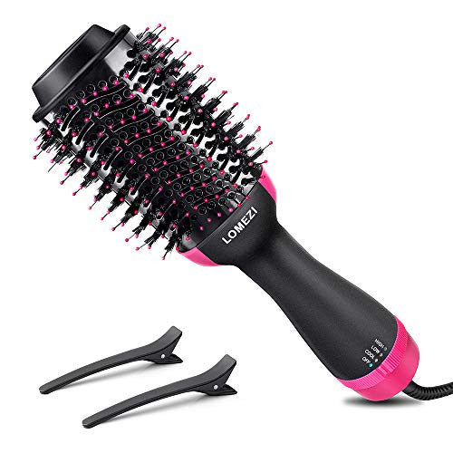 Hair Dryer Brush, LOMEZI Hot Air Brush, One Step Hair Dryer & Volumizer, 3 in1 Anti-scald Negative Ionic Ceramic Dryer Brush for Dry & Straighten & Curl, Smooth Frizz (black-2)