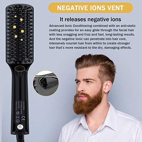 Beard Straightener for Men Ionic Premium Hair Straightening Brush Beard/Hair Straightener with Anti-Scald Feature Portable Beard Straightener Comb with LED Display for Home & Travel-1601025268