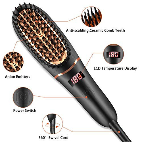 Brosse à lisser les cheveux, lisseur à barbe pour hommes, brosse à lisser anti-brûlure avec chauffage rapide, peigne à brosse portable pour la maison ou les voyages