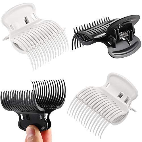 12 Pieces Hot Roller Clips Hair Curler Claw Clips Replacement Roller Clips for Women Girls Hair Section Styling (White,Black)