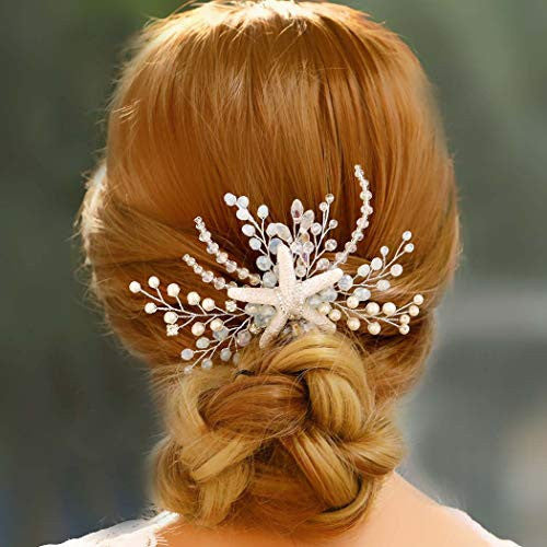 Aukmla Bride Wedding Hair Combs Starfish Bridal Headpiece Flower Hair Accessories Decorative for Women and Girls