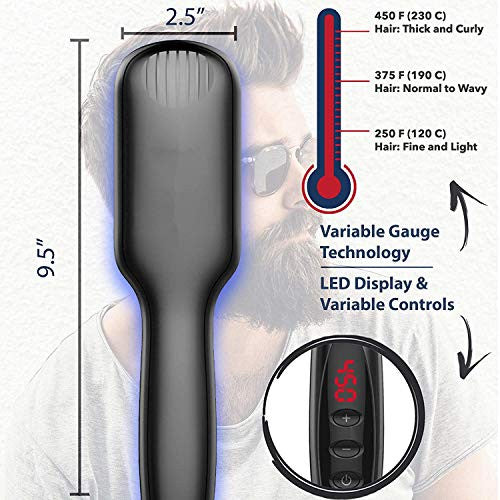 Beard Straightener for Men, Massway 3-in-1 Ionic Beard Comb straightener,Men Electric Comb, Men Beard Straightener,Portable Beard Straightener Brush with LED Display for Home and Travel