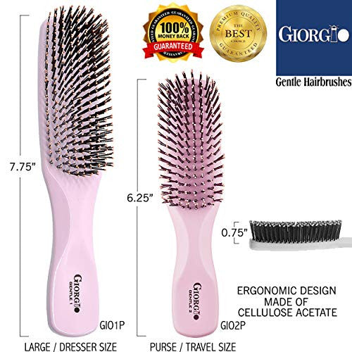 Giorgio GIO1P Gentle Dresser Size Detangle Brush - Wet Hair Brush & Hair Massager for Hair Growth - Pro Detangling Brush for Sensitive Scalps - Anti Static Ionic Hair Brush (7.75", Pink)