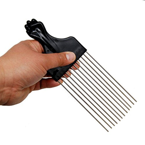 Luxxii (2 Pack) 9" Long Black Fist Metal Afro Pik Lift Hair Comb Detangle Wig Braid Hair Man Styling Comb