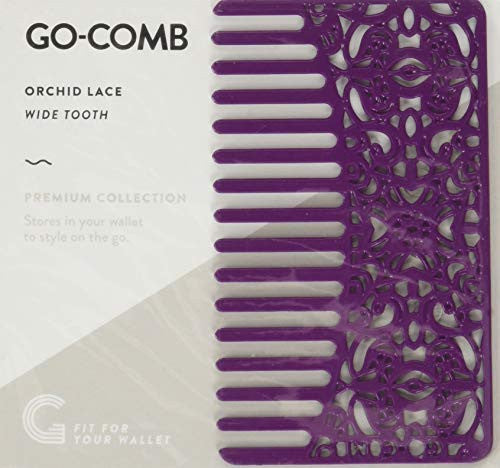 Go Comb - 钱包尺寸宽齿发梳和女士发签 - 小型金属旅行刷和钱包梳 - 兰花蕾丝