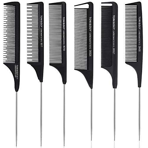 Noverlife 6PCS Metal Pin Tail Combs, Hairstyling Teasing & Taming Brush, Salon Hairdressing Sharp Rat Tail Comb Pointy Comb for Backcombing, Sectioning, Volumising, Conditioning, Detangling