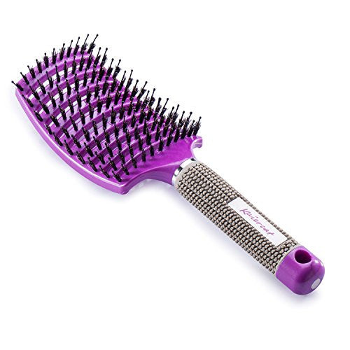 Kaier cat Boar Bristle Brush-Best at Detangling Thick Hair Vented for Faster Drying -100% Natural Boar Bristles for Hair Oil Distribution Purple