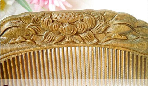 Handmade Carved Natural Sandalwood Hair Comb - Anti-Static Sandalwood Hair Comb Beard Brush Rake Comb Handmade Engraving Lotus