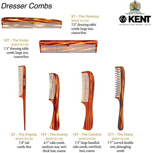 Peigne de coiffeuse Kent 16T à double dents, peigne de coiffure à dents fines et larges pour cheveux, barbe et moustache, peigne de toilettage pour cheveux grossiers et fins pour hommes, femmes et enfants. Fait en angleterre