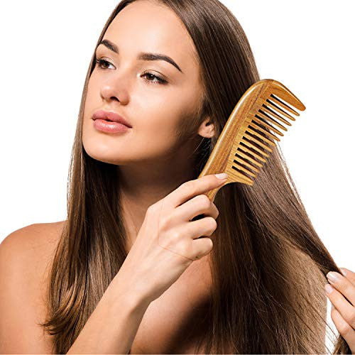 3 Pack Wooden Wide Tooth Comb  Natural Handmade Green Sandalwood Wide Tooth Comb, Natural Sandal wood scent for Curly Hair Detangling Sandalwood Comb