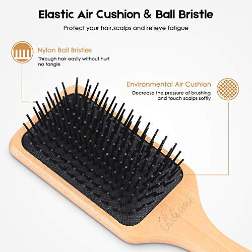 Brosse à cheveux - Brosse à cheveux pour femmes/hommes, cheveux épais, longs, bouclés, secs, mouillés ou abîmés, brosse à manche en bois naturel pour ajouter de la brillance et améliorer la texture des cheveux