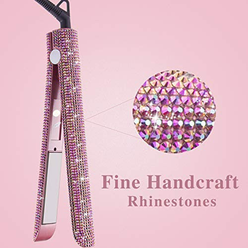 Professional Hair Straightener, DORISILK Titanium Flat Iron Rhinestone Straightening Iron, Salon High Heat 470 Degrees, Dual Voltage, Rose Pink