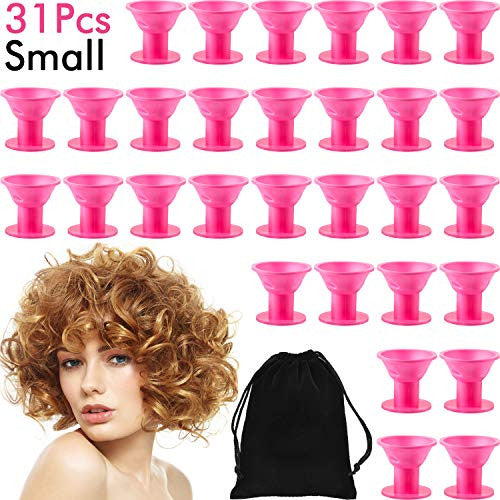31 Pieces Small Silicone Hair Curlers Set, 30 Pack Magic Hair Rollers 1.6 Inch No Clip Silicone Curlers with a Black Storage Bag for Women and Kids (Small)