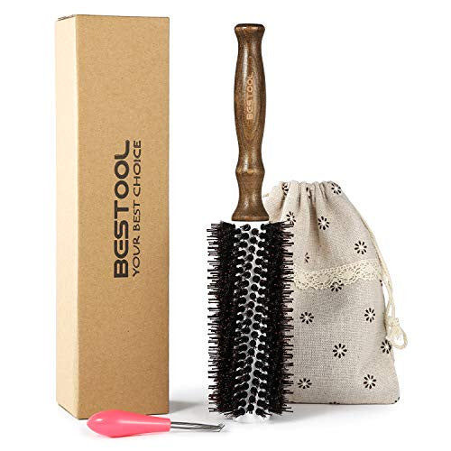 BESTOOL Hair Brush-Boar Bristle Round Brush for Blow Drying, Ceramic Ion Styling Brush for Women & Mens Curling, Straightening & Detangling, To Set Frizz & Damage Hair, Add Shine & Volume (Barrel 1'')