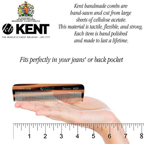 Kent A FOT All Fine Tooth Handmade Pocket Comb for Men, Hair Comb Straightener for Everyday Grooming Styling Hair, Beard and Mustache, Use Dry or with Balms, Saw Cut and Hand Polished, Made in England