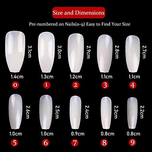 E EVEBYRA 600pcs Coffin Nails Natural Ballerina Nail Tips Long Press on Nails Full Cover False Nails Acrylic Nails 10 Sizes