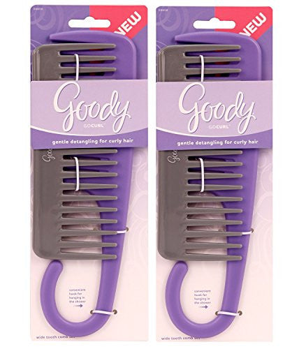 Goody GOCURL Gentle Detangling for Curly Hair Wide Tooth Comb Set with Hook for Shower (2 PACK!!)