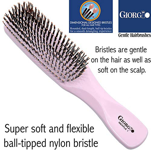 Giorgio GIO1P Gentle Dresser Size Detangle Brush - Wet Hair Brush & Hair Massager for Hair Growth - Pro Detangling Brush for Sensitive Scalps - Anti Static Ionic Hair Brush (7.75", Pink)