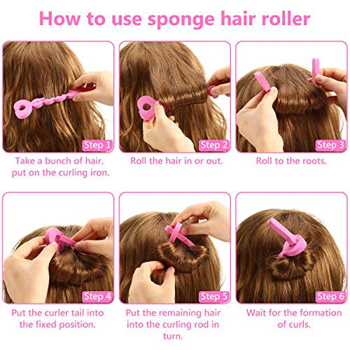 12 Pieces Soft Rollers for Hair Flexible Hair Rollers Soft Sleeping Hair Roller for Long Short Thick Thin Hair Curlers for Women and Girls, Pink