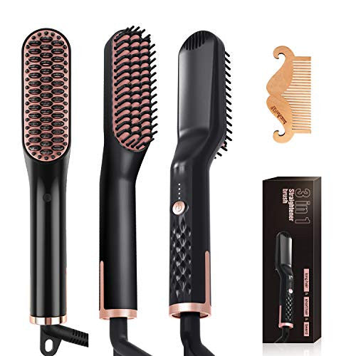 Wirhaut Beard Straightener Brush, Hair Straightening Brush for Men Women, Home/Travel Electric Ionic Heated Beard Hair Styler Comb, Gifts for Mother Father and Friends