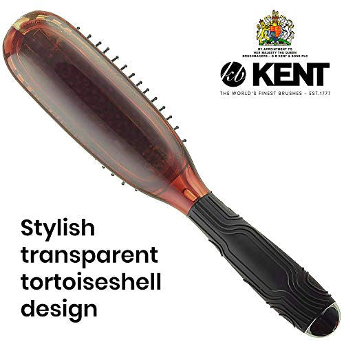 Kent KB Minihog Headhog Brosse à cheveux démêlante de voyage avec coussin en caoutchouc noir et brosse pour cuir chevelu avec poils en plastique arrondis fermes pour femmes, hommes et enfants, soins quotidiens, fabriquée en Angleterre