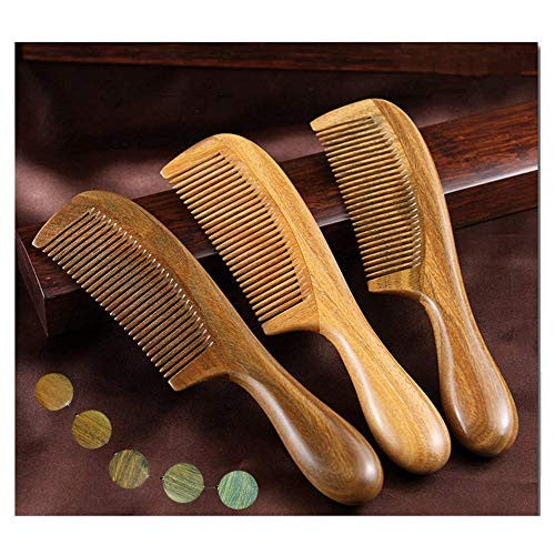 BEINY Natural Green Sandalwood Comb - Anti Static Wooden Hair Comb with Thickening Round Handle for Hair Health
