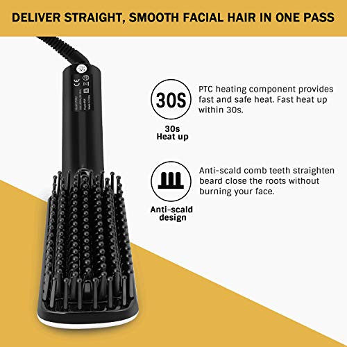 Beard Straightener for Men Ionic Premium Hair Straightening Brush Beard/Hair Straightener with Anti-Scald Feature Portable Beard Straightener Comb with LED Display for Home & Travel-1601025268