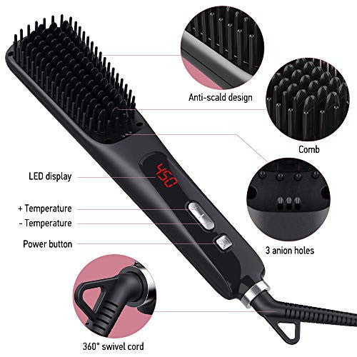 3Stone Ionic Hair Straightener Brush, Anti-Scald Hair straightening Comb with 30s Fast MCH Ceramic Heating, 15 Adjustable Heat Settings,One-Step Hair Dryer & Volumizer& Styler