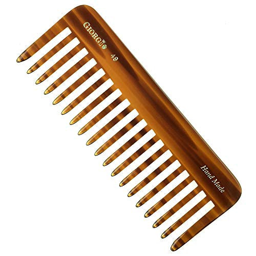 Giorgio G49 5.75 Inch Large Hair Detangling Comb, Wide Teeth for Thick Curly Wavy Hair. Long Hair Detangler Comb For Wet and Dry. Handmade of Cellulose, Saw-Cut, Hand Polished, Tortoise Shell 2 Pack