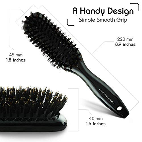 Boar Bristle Hair Brush Narrow - Black Wooden Paddle - Hair Accessories for All Hair Types
