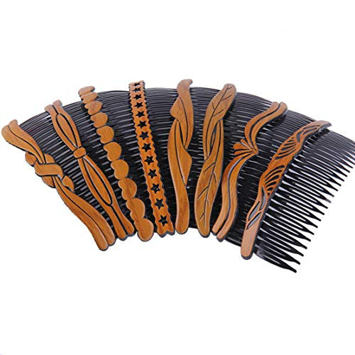 8 pièces en plastique grain de bois creux cheveux côté peignes rétro peigne à cheveux épingles clips coiffure avec dents pour dame femmes filles accessoires de coiffure [taille du peigne (LW): 13.5x4.8cm/5.3x1.78inch]