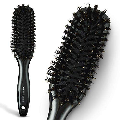 Boar Bristle Hair Brush Narrow - Black Wooden Paddle - Hair Accessories for All Hair Types