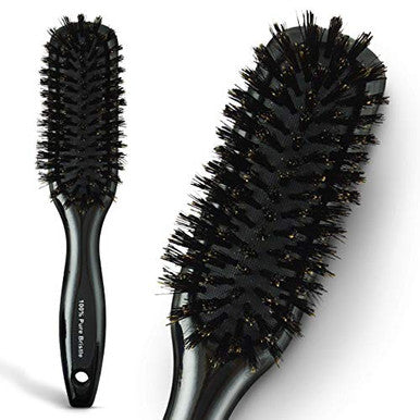 Boar Bristle Hair Brush Narrow - Black Wooden Paddle - Hair Accessories for All Hair Types