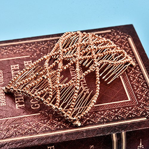 LOVEF 2pcs Fashion Magic Beaded Elasticity Double Hair Comb Clip Stretchy Women Hair Accessories