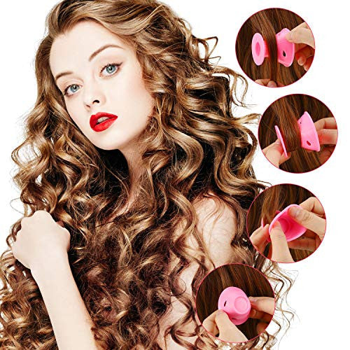 Mudder 112 Pieces Hair Silicone Curler Rollers Blue and Pink Hair Curlers Rollers Silicone Set Including 56 Pieces Large Size and 56 Pieces Small Size, with a Transparent Zipper Bag